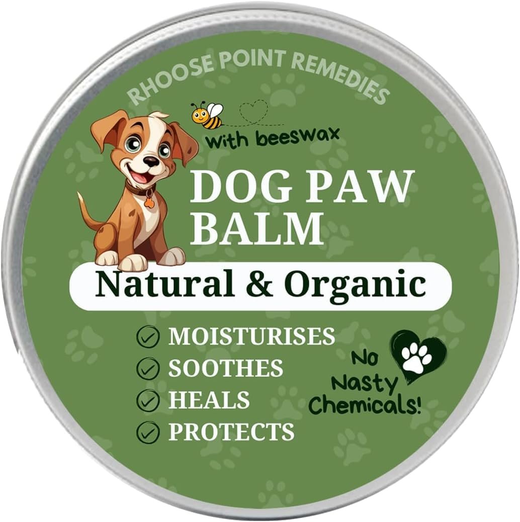 Rhoose Point Remedies Dog Paw Balm – Softens, Heals, Soothes & Protects Dogs Paws, Noses & Skin. All Natural, Organic Ingredients. Lick-Safe Protection for Dogs with Beeswax (1 fl.oz – Starter Tin)
