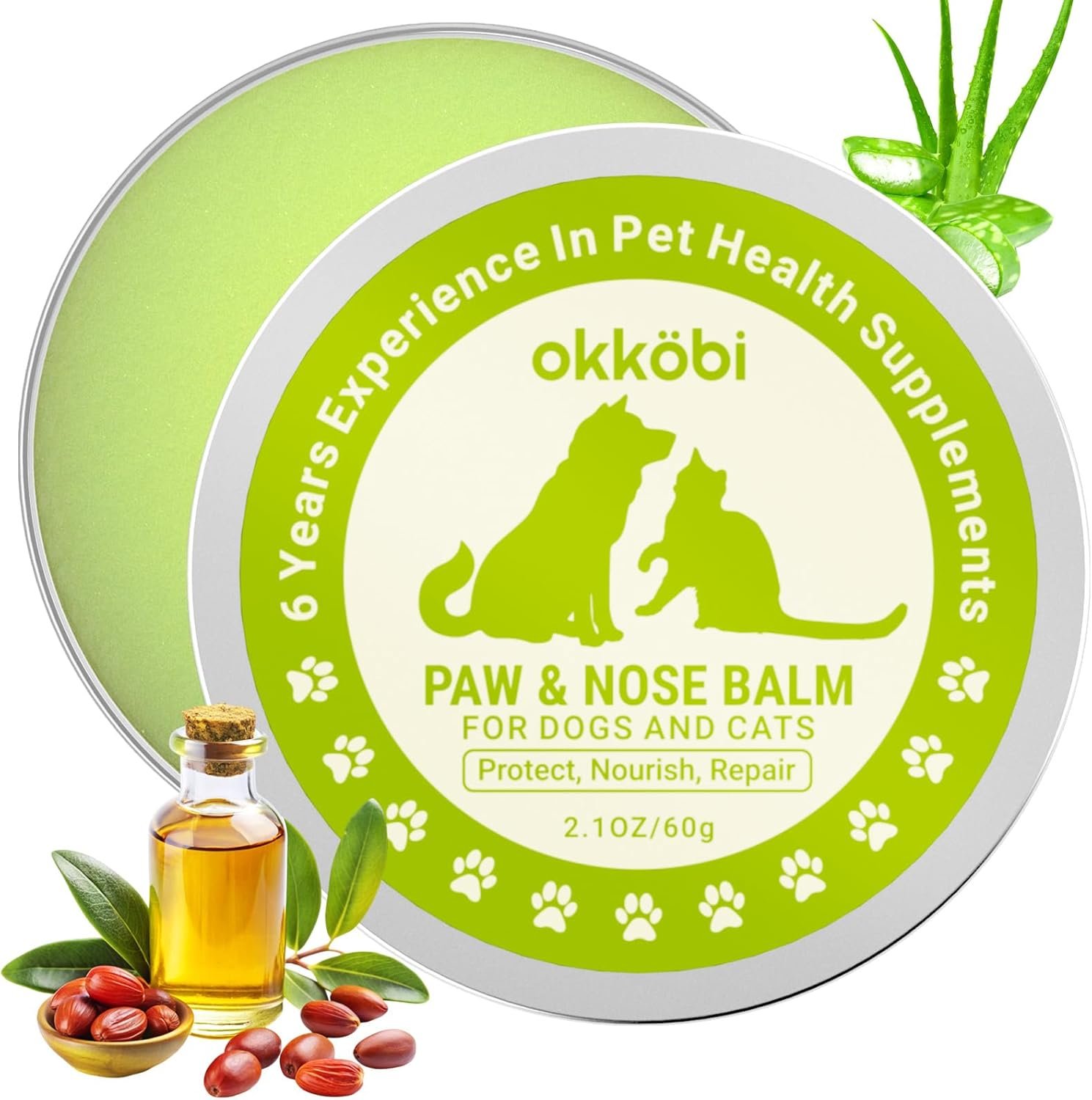 Paw & Nose Balm for Dogs & Cats – All-Natural Lick-Safe Pet Paw Balm for Cracked, Dry Foot & Noses – Soothing & Protective Salve – Horse Hoof Care 60g – 2.1 oz