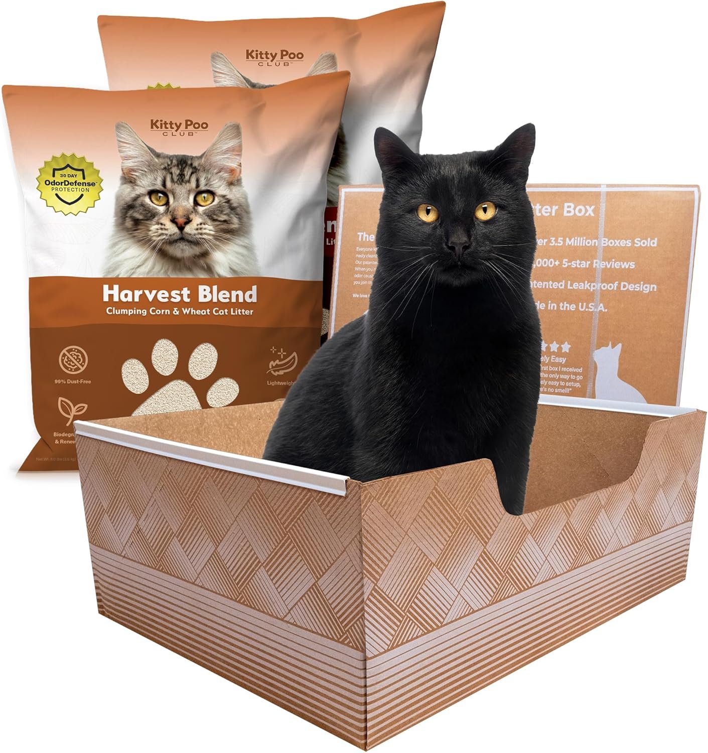 Kitty Poo Club Leakproof Disposable 2-Pack Cat Litter Box with 2 Bags Corn & Wheat Litter | Superior Odor Control & Recyclable Design | Perfect for Travel, Multi-Cat Homes & Daily Use