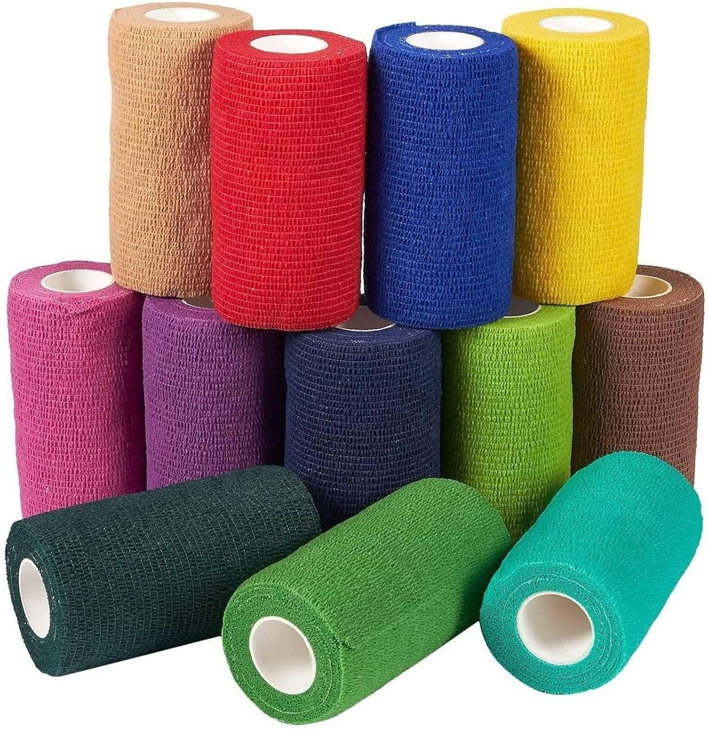 Juvale Cohesive Bandage Vet Wrap Rolls – Sprain & Strain Support Elastic Bandage & Vet Wrap for Dogs & Horses – Self-Adherent Dog Wound Care Tape – First Aid & Sports Tape – 12 Count, 4 in x 5 yd
