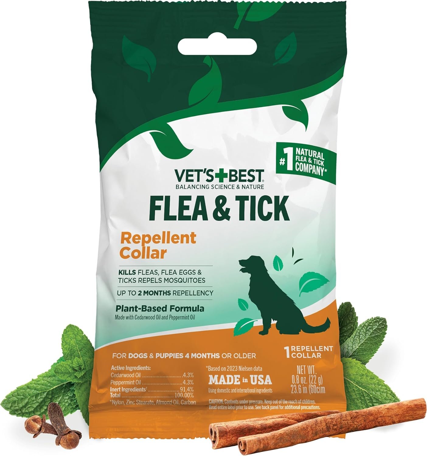 Vet’s Best Natural Flea and Tick Collar for Dogs – Natural Repellent Collar with Plant-Based Ingredients – Flea and Tick Prevention and Treatment – Fits Small to Large Dogs – Up to 20” Neck Size