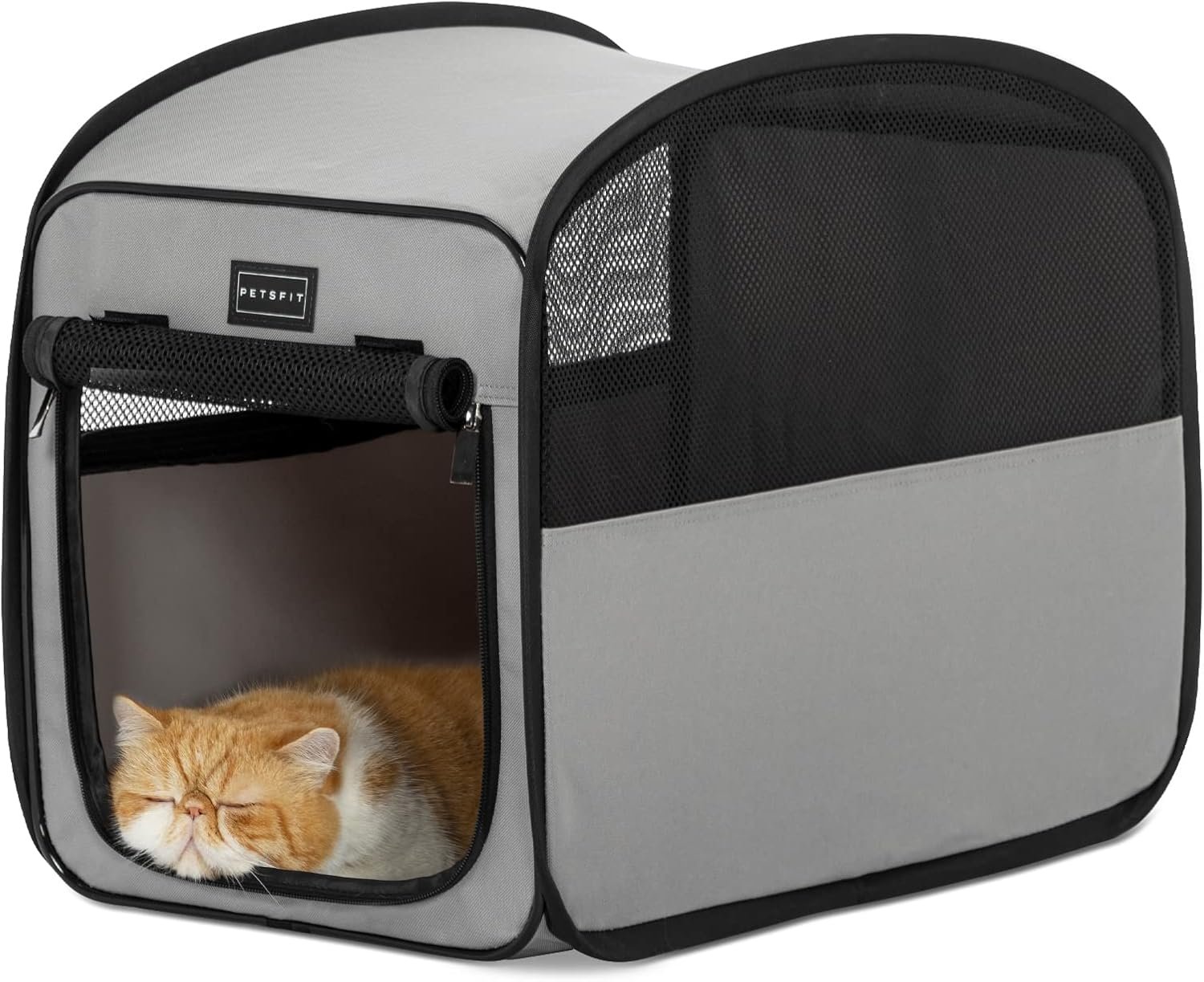 Petsfit Collapsible Dog Crate，Travel Crate for Cat/Puppy，Pop Up Small Pet Cage for Indoor/Outdoor，Lightweight Soft Dog Kennel Carrier for Small Dogs，Grey