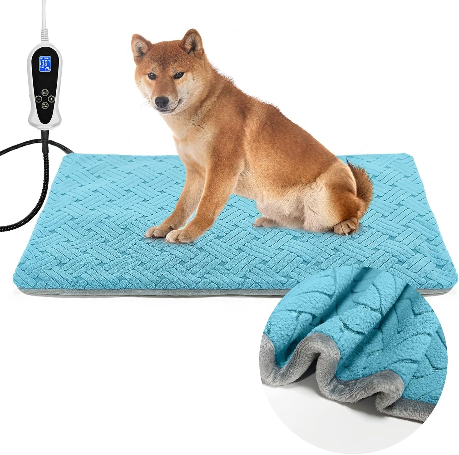 Dog Heating Pad 34x21inches, Pet Heating Pad for Dogs with Timer Temperature Control, Waterproof Whelping Mats Heated Dog Bed with Chew Resistant Cord, Soft Cloth Cover
