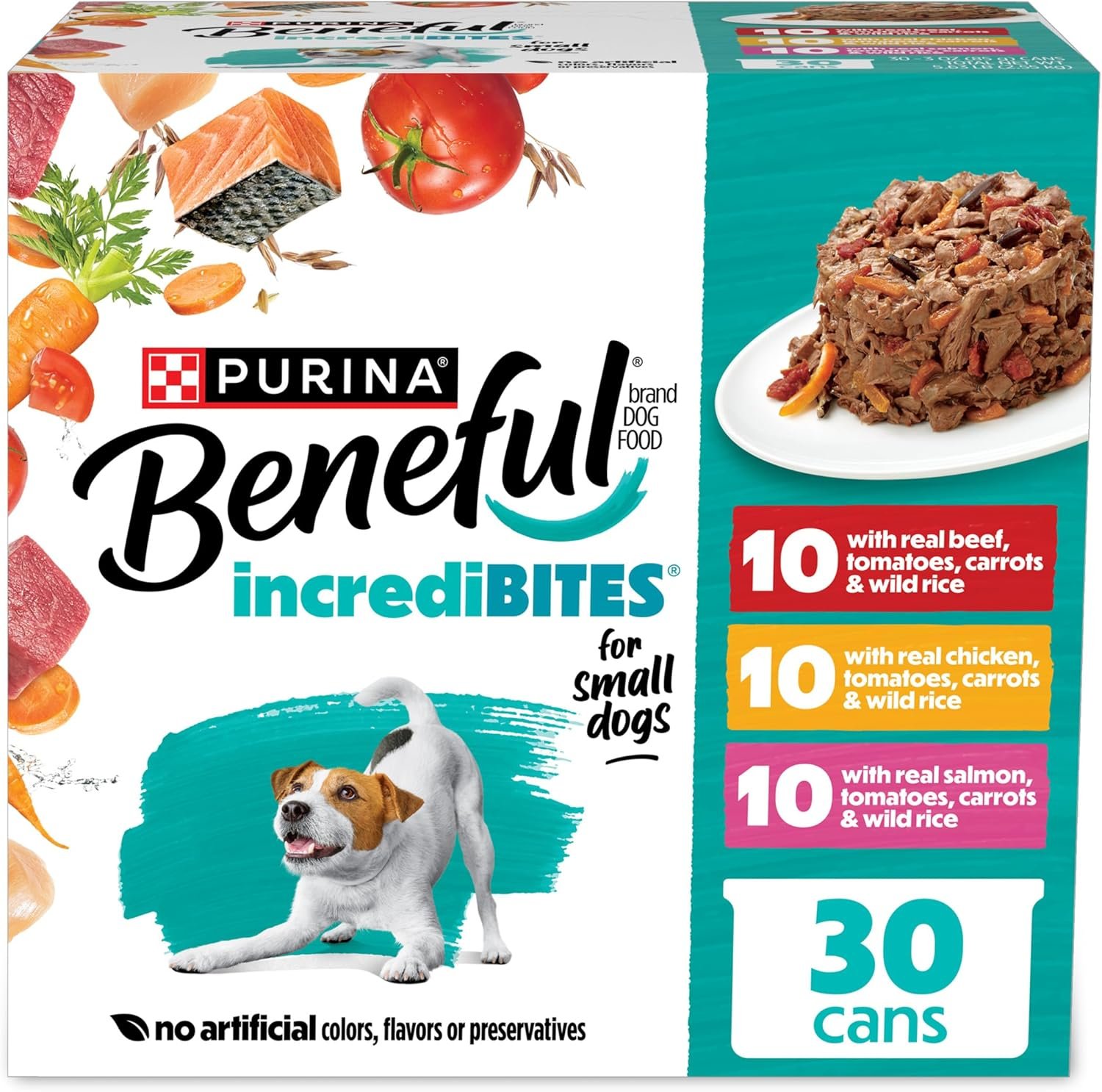 Beneful Purina Small Breed Wet Dog Food Variety Pack, IncrediBites With Real Beef, Chicken and Salmon – (Pack of 30) 3 Oz. Cans